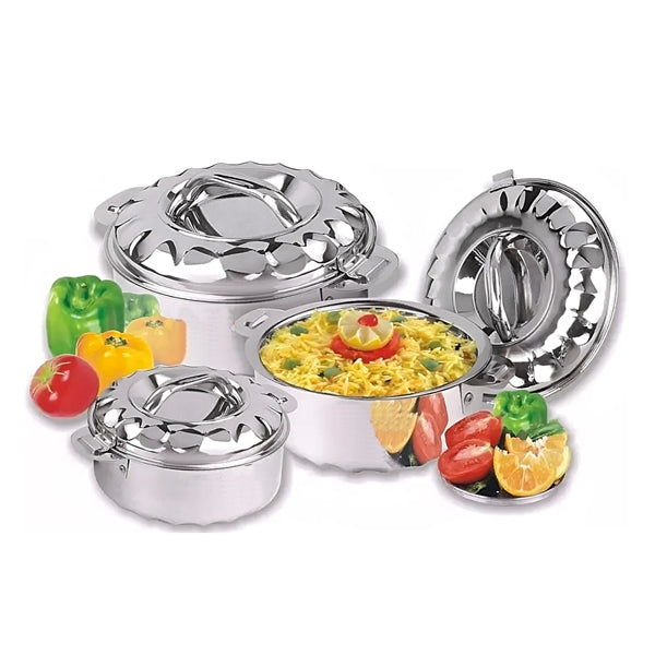 Hot Pot Casserole Set Set Of 3 Stainless Steel Flora Double Walled Insulated Hot Pot Casserole