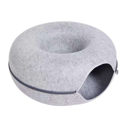 Round Wool Felt Cat Litter Tunnel Cat Litter Size 50x50x20cm Light Grey