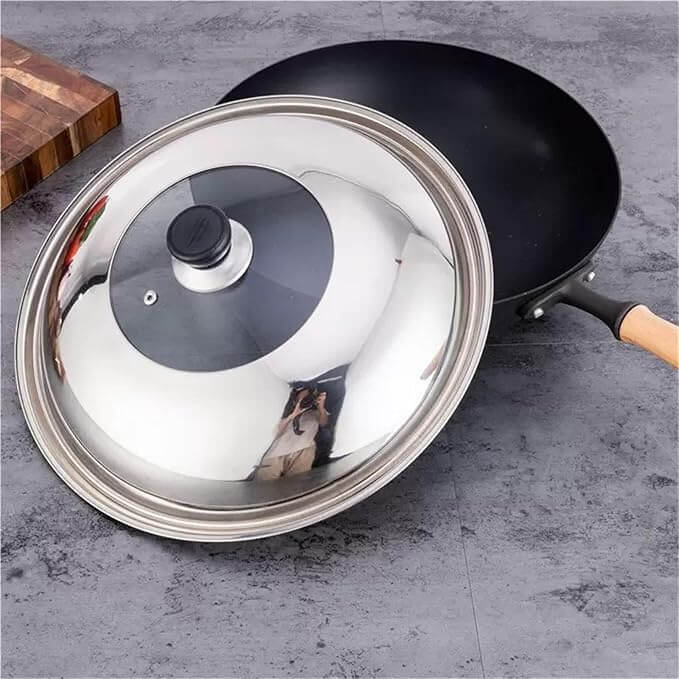 32cm Non Stick Wok Pan with Stainless Steel and Tempered Glass Lid