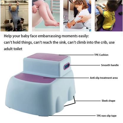 Children s Two Step Stool Ergonomic Plastic Toddler Two Step Anti Slip Stool with Handles