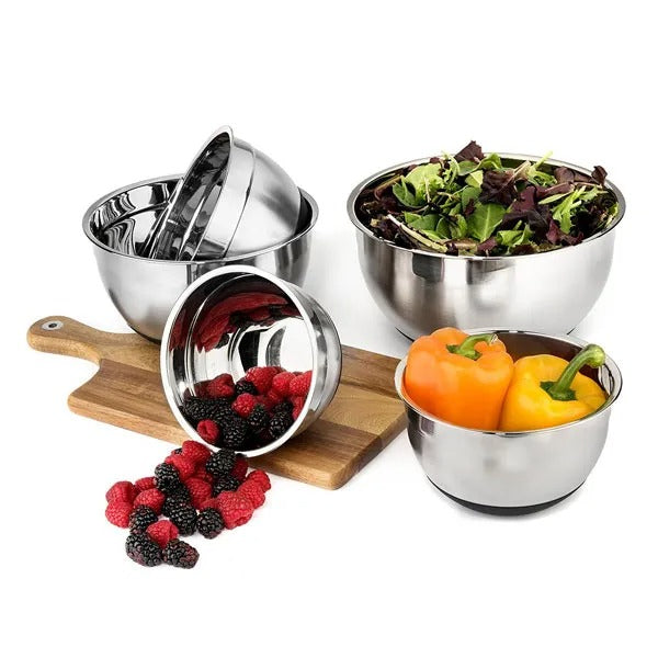 Kitchen Mixing Bowls with Lids Stainless Steel Black Nesting Bowl with Plastic Lid and Silicone Base 13 Pcs